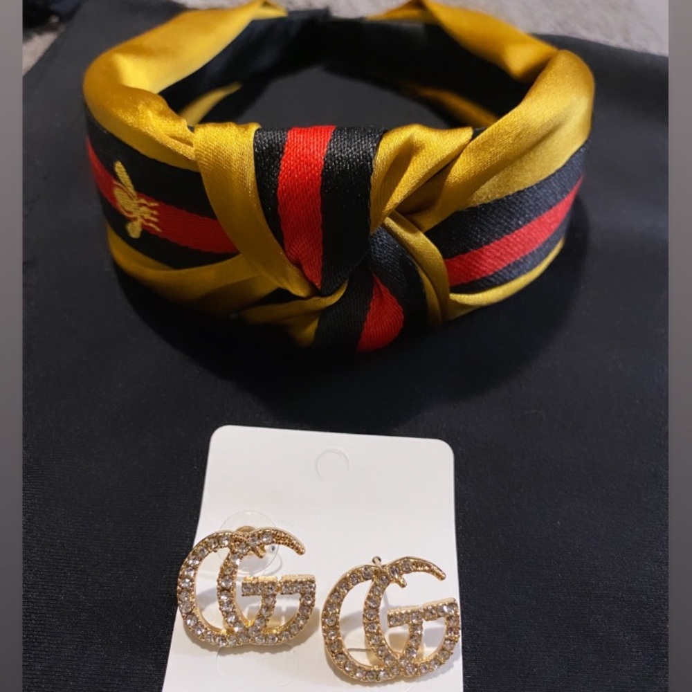 Yellow/black 🐝 Headband & earrings set💛🖤